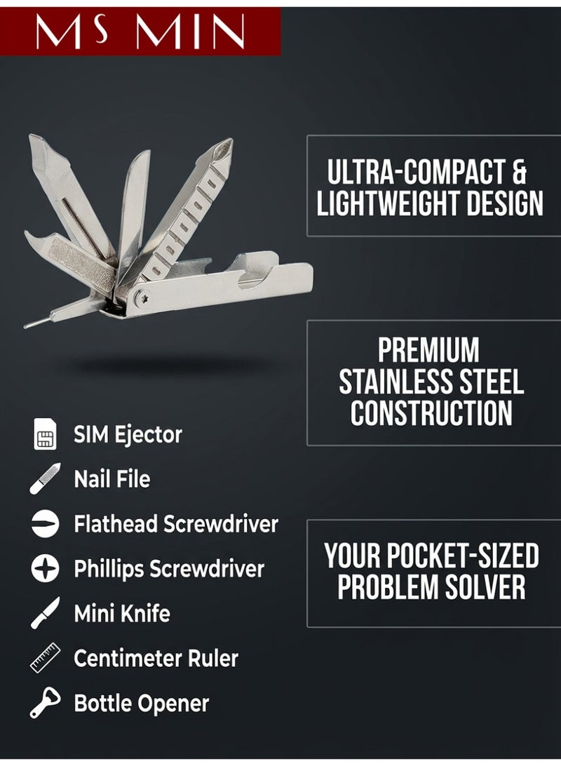 MS MIN Portable Multi-Function Folding Keychain Tool – SIM Pin, Mini Knife, Screwdrivers & Bottle Opener in One - Image 4